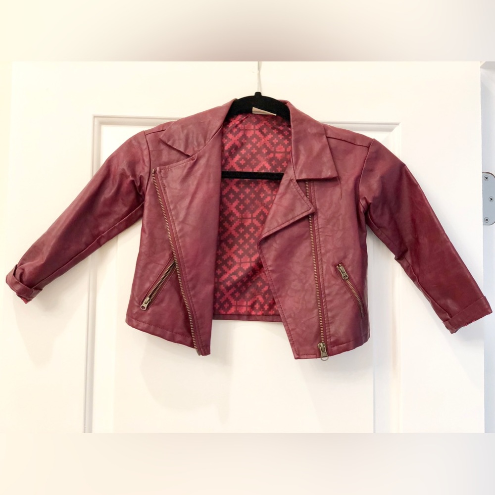 4T Genuine Kids Faux Leather Moto Jacket Burgundy